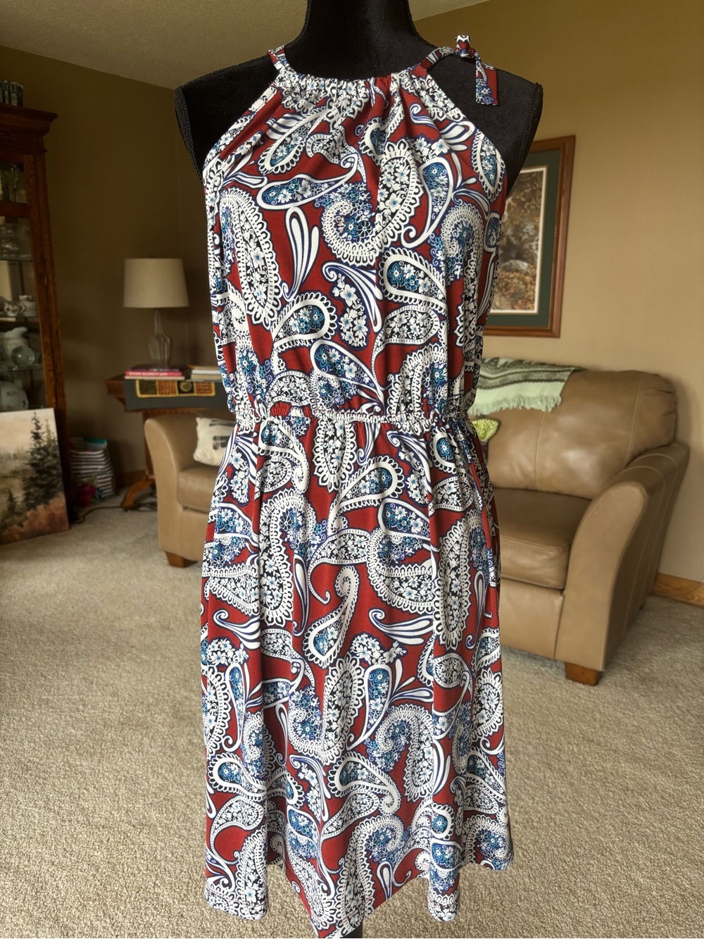 Banana Republic Red Paisley Halter Midi Dress M
